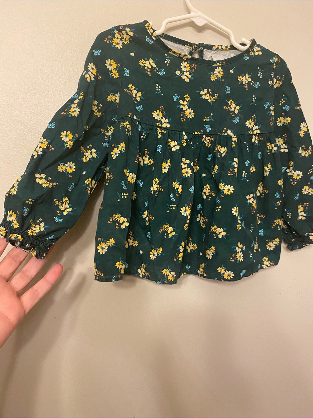 Rare Editions Green Floral Long-Sleeve Peplum Top